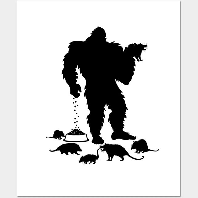 Bigfoot Feeding Opossum Wall Art by Tesszero